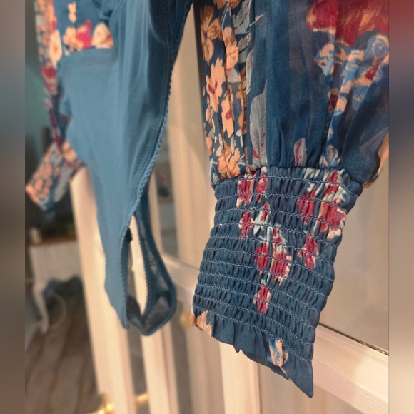 FP Wanderlust Jade Floral Thong Bodysuit W/Balloon Sleeves & Cinched Back - Picture 11 of 14